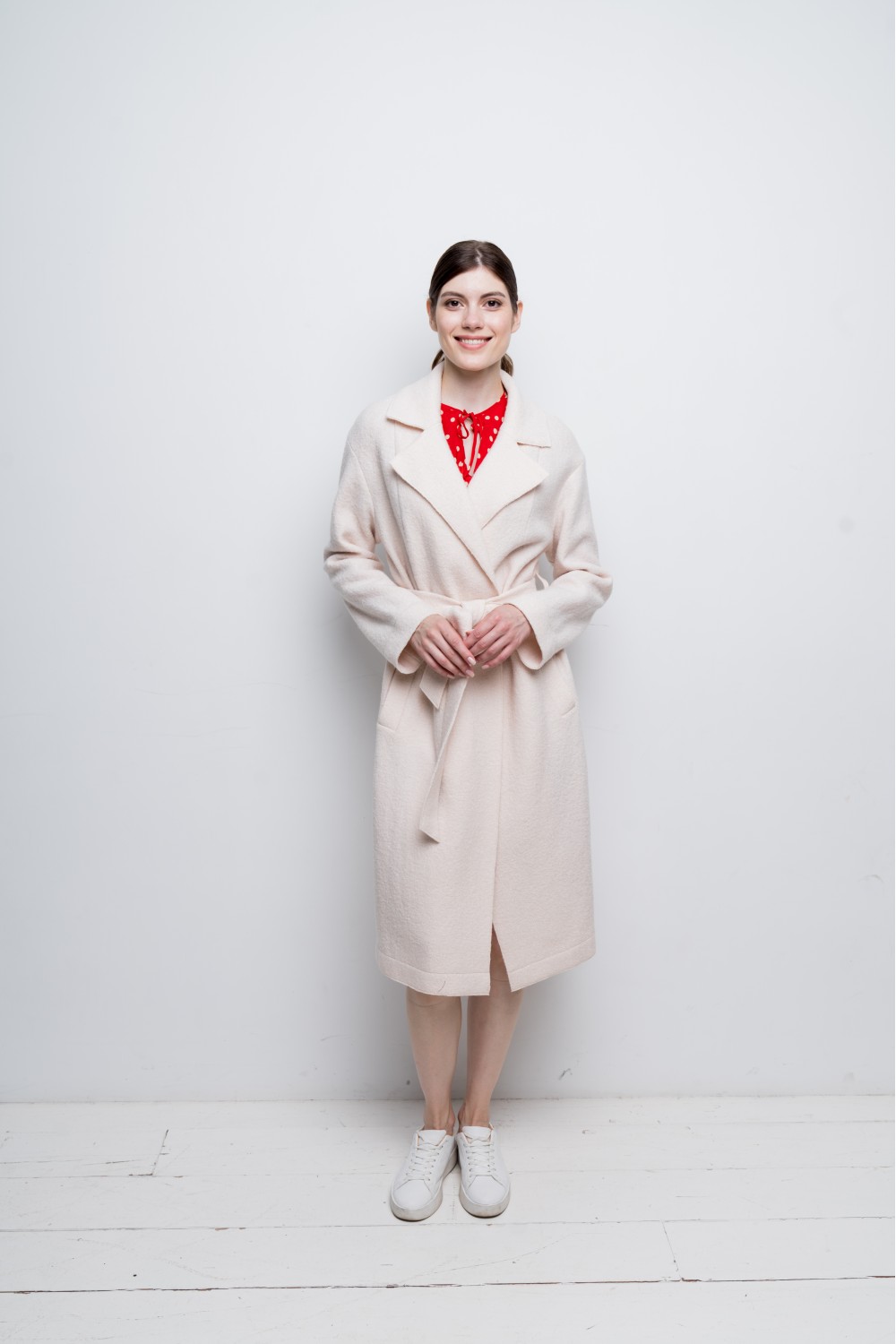 Классическое пальто-халат без подкладки AS50V/пудровый